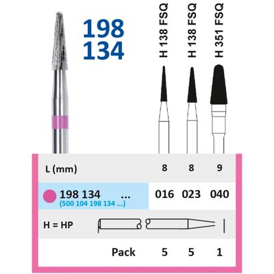 HORICO Fréza Tvrdokovová HP 198 ISO 016 Růžová 1ks