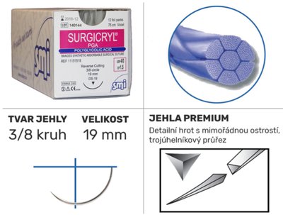 ŠITÍ Surgicryl PGA, vstřebatelné EP 1,5 USP 4/0 DS19 1x75cm 12 ks
