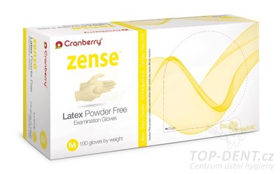 Cranberry Zense Latex vyšetřovací latexové rukavice M (7-8) bez pudru, 100ks