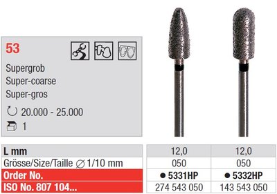 Edenta Lab 53 - sintrované diamantové nástroje, Super-coarse - 1 ks