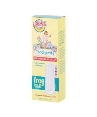 Jāsön Kids Strawberry & Banana dětská zubní pasta 45 g + silikonový kartáček
