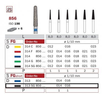 Diaswiss 856 short černá, 6ks/balení - 014 mm