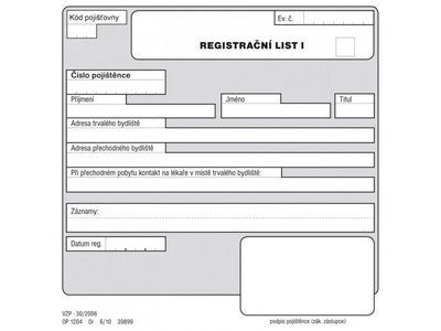 Registrační list I-II - 50 složek po dvou listech