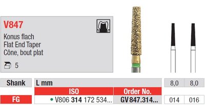 Edenta V847 - DiaCut diamantové nástroje, kužeľ s plochým koncom - 5 ks