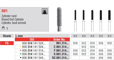 Edenta 881 - diamantové nástroje, dlhý oblý valec - 5 ks
