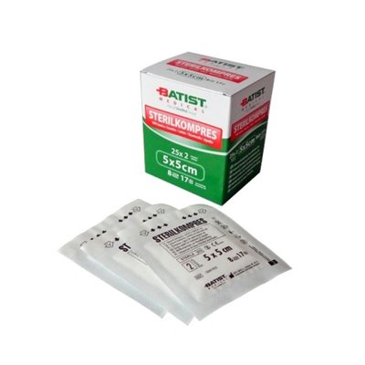 Kompresy z gázy sterilní 17/8vrstev, 25 x 2 ks - 5 x 5 cm