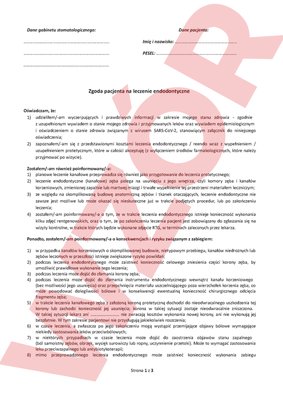 Zgoda pacjenta na leczenie endodontyczne 50 szt.