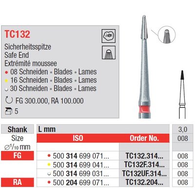 Edenta TC132 - dokončovacie karbidové nástroje, špic s bezpečným koncom - 5 ks