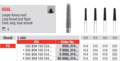 Edenta 856L - diamantové nástroje, kužeľ s oblým koncom - 5 ks