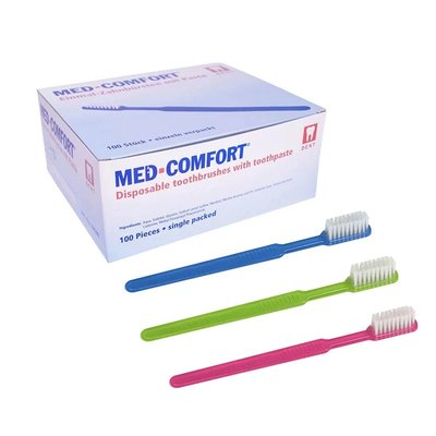 Jednorázový zubní kartáček impregnovaný zubní pastou, 100 ks v balení - Růžová