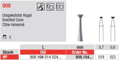 Edenta Lab 808 - Inverted Cone, diamantové nástroje - 3 ks