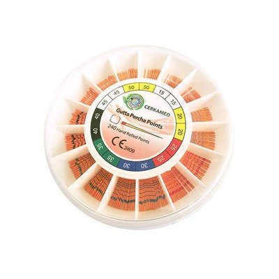 Gutaperčové čepy 4% s měrkou, konicita 04, velikost 15-40, 240 kusů