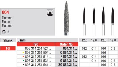 Edenta 864 - diamantové nástroje, extra dlhý plameň - 5 ks