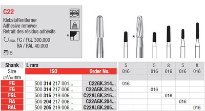 Edenta C22 - karbidové nástroje na odstraňovanie adhezív - 5 ks