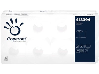 Papernet toaletní papír 3-vrstvá celulóza, 165 útržků návin 18,15 m -8 rolí