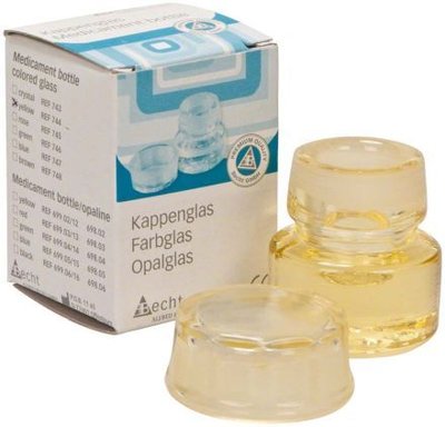 Skleněná lahvička na léky, žlutá