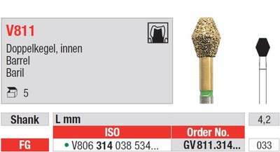 Edenta V811 - DiaCut diamantový nástroj, barel - 5 ks