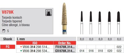 Edenta V878K - DiaCut diamantové nástroje, kónické torpédo - 5 ks