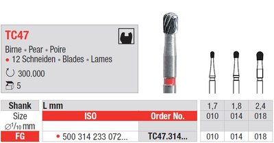Edenta TC47 - dokončovacie karbidové nástroje, hruška - 5 ks
