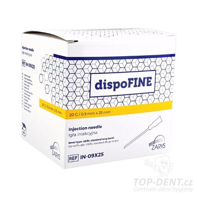 Zarys dispoFINE injekční jehly sterilní (žlutá) 0,90x25 mm (20G), 100ks