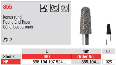 Edenta Lab 855 - Round End Taper, diamantový nástroj - 3 ks