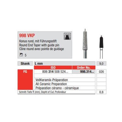 Diamant s vodícím čepem FG 998VKP.026 (5ks/bal)