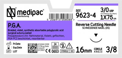 MEDIPAC P.G.A. - USP 3/0, EP 2.0, jehla řezná 3/8