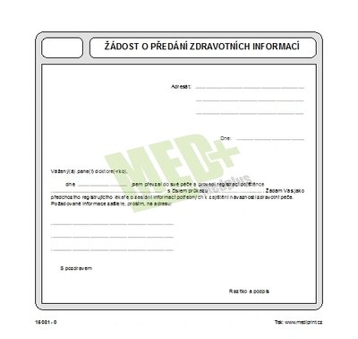 Žádost o předání zdravotních informací, 100 ks v balení