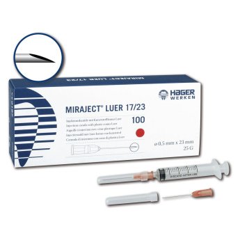 Miraject Luer, 25G, 17 x 23 mm, červená, krátká, O 0,5