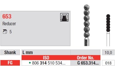 Edenta 653 - diamantový nástroj, dlhý reducer - 5 ks