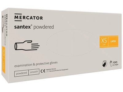 SANTEX POWDERED – Latexové pudrované rukavice tělové, 100 ks - Velikost: S
