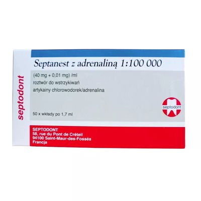 Septanest 1:100 000 (40mg+0,01mg)/ml 50wkładów x 1,7ml Septodont.