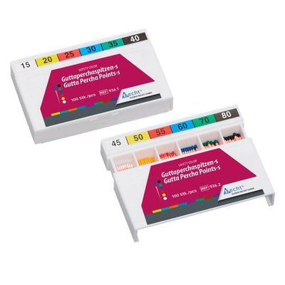 Čepy gutaperč. Becht, barevně značené, ISO 50