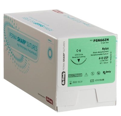 HU-FRIEDY PSN661N Surgical Suture Nylon #5-0, C-6, 18,7mm, reverse cut 3/8crl (12szt.)