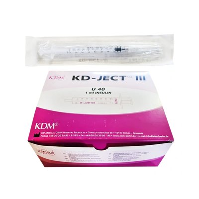 Inzulinová stříkačka KD-JECT III, 1 ml, U-40, 29G, 0,33 x 12 mm, 100 ks