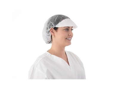 Čepice s kšiltem na dlouhé vlasy z netkané textilie, 53 cm, 100 ks, bílá