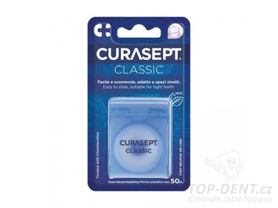 Curasept Classic voskovaná zubní nit s CHX (mint), 50m