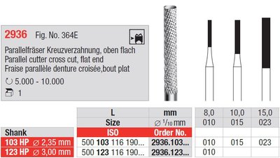 Edenta Lab 2936 - TC nástroje, Parallel cutter cross cut, flat end - 1 ks