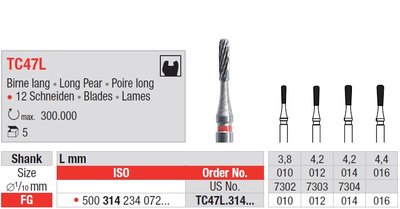 Edenta TC47L - dokončovacie karbidové nástroje, dlhá hruška - 5 ks