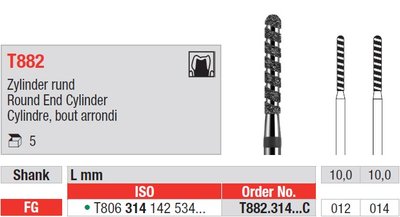Edenta T882 - turbo diamantové nástroje, dlhý valec s oblým koncom - 5 ks