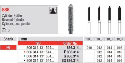 Edenta 886 - diamantové nástroje, dlhý zrezaný valec - 5 ks
