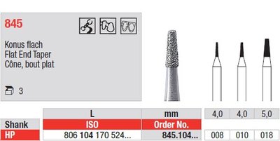 Edenta Lab 845 - Flat End Taper, diamantové nástroje - 3 ks