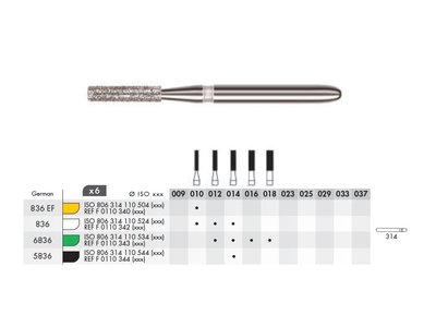 Diamant - středně dlouhý válec FG (6ks)