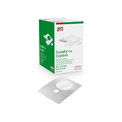 Náplast Curafix I.V. Control, fixace kanyl, 6 x 7,5 cm, 50 ks