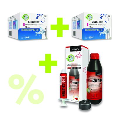 Endo-Top výplachové jehly Akcia 2x 100ks + Endo-Solution 200g