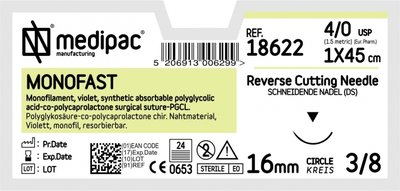 MEDIPAC MONOFAST- USP 4/0, EP 1.5, jehla řezná 3/8