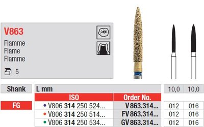 Edenta V863 - DiaCut diamantové nástroje, dlhý plameň - 5 ks
