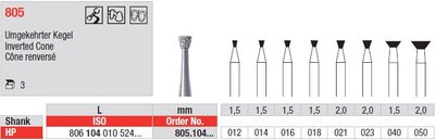 Edenta Lab 805 - Inverted Cone, diamantové nástroje - 3 ks