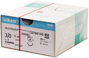 Silkam 3/0 75cm igła 17mm 1/2 koła okrągła (HR17) 36sz/opak. C0760145 szew niewchłanialny czarny jedwabny