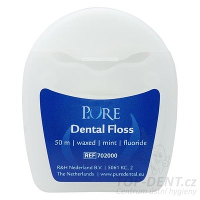 PURE dentální nit s floridy voskovaná (mint), 50m